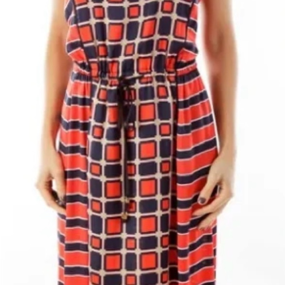 Michael Kors Collection Navy and Coral Maxi Dress
